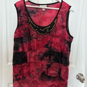 Vintage Y2K Dress Barn Tiered Front Tank Blouse with Beaded neck Line Sz 2X